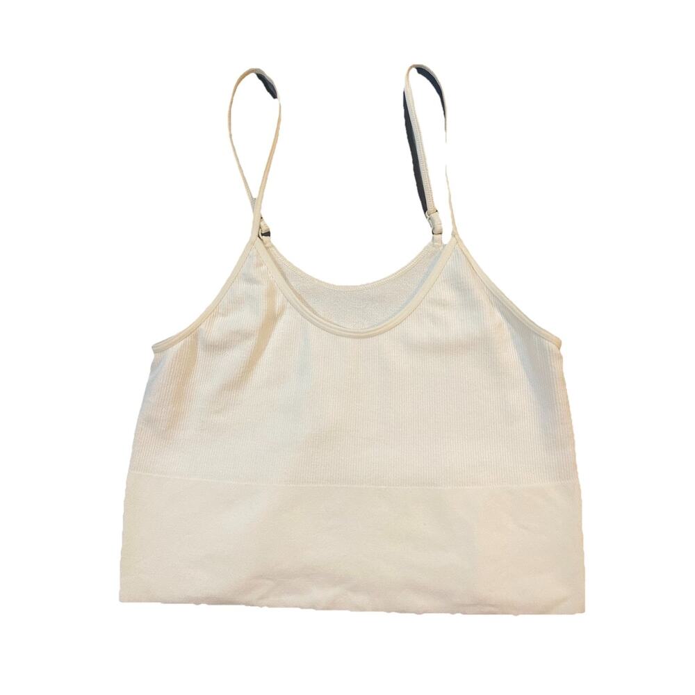 Anthropologie Size L/XL Cream Ribbed Adjustable Strap Crop Top